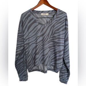Lavon Blue Gray Zebra Print V-Neck Sweater Size XL